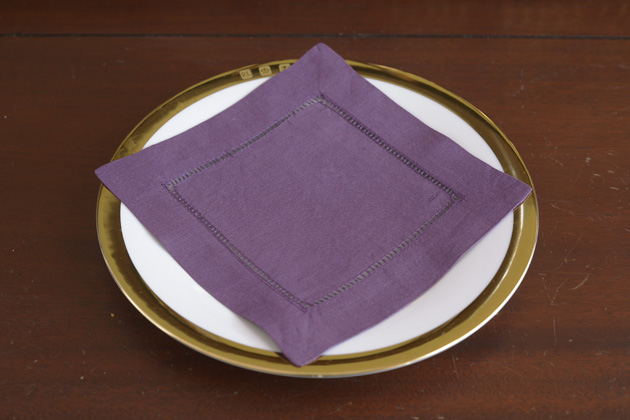 Solid Color Hemstitch Cocktail Napkin 6". Spiced Plum color